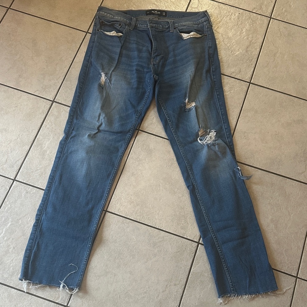 HOLLISTER Women’s Customized Distressed Y2K Boyfriend Blue Jeans Sz 34x 30